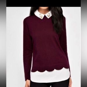 Ted Baker London Maroon Jeweled Sweater Size 4 Small